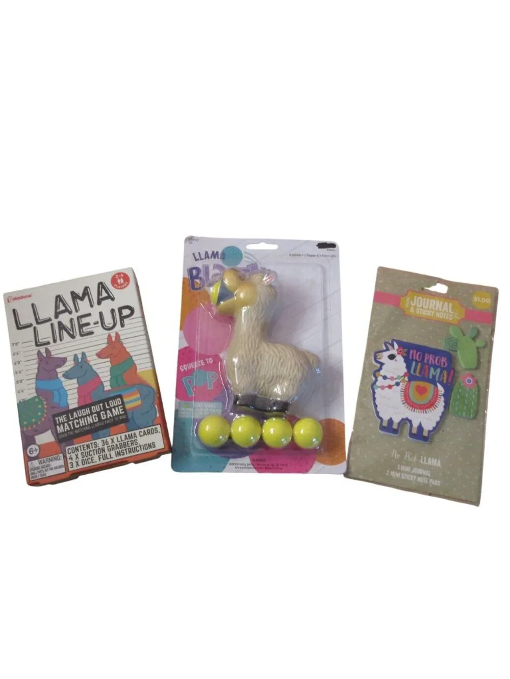 Lot of 3 Llama Gifts - Llama Line-up - Llama Blaster - Journal & Sticky Notes